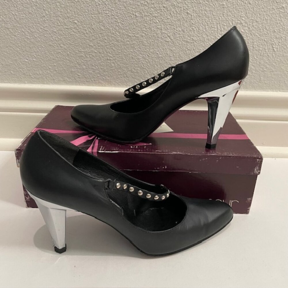 Stuart Weitzman Black With Shiny Silver Metallic … - image 2